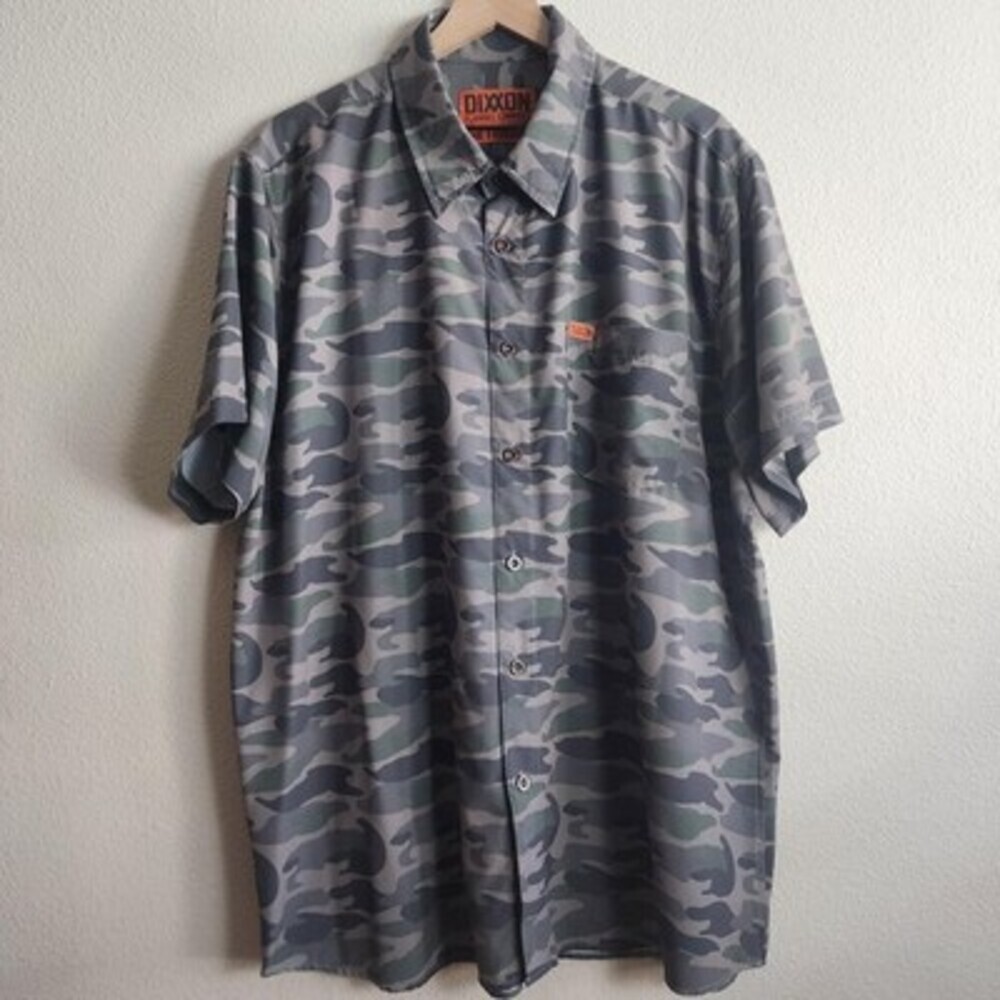Dixxon The Freebird Shirt Mens 2XL Gray Green Camo Button Front Short Sleeve